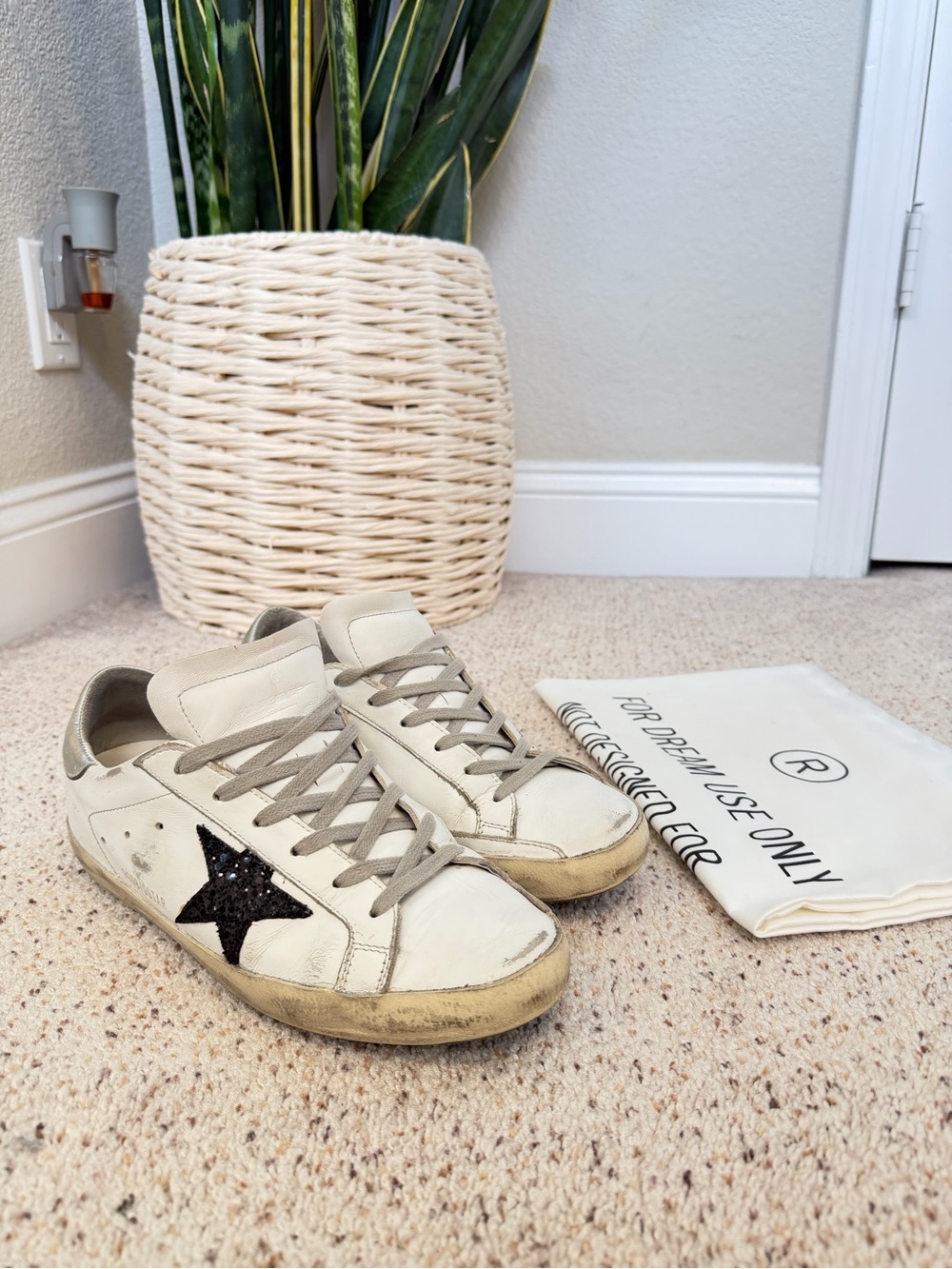 Golden Goose Women's White Sneakers with Black Glitter Star